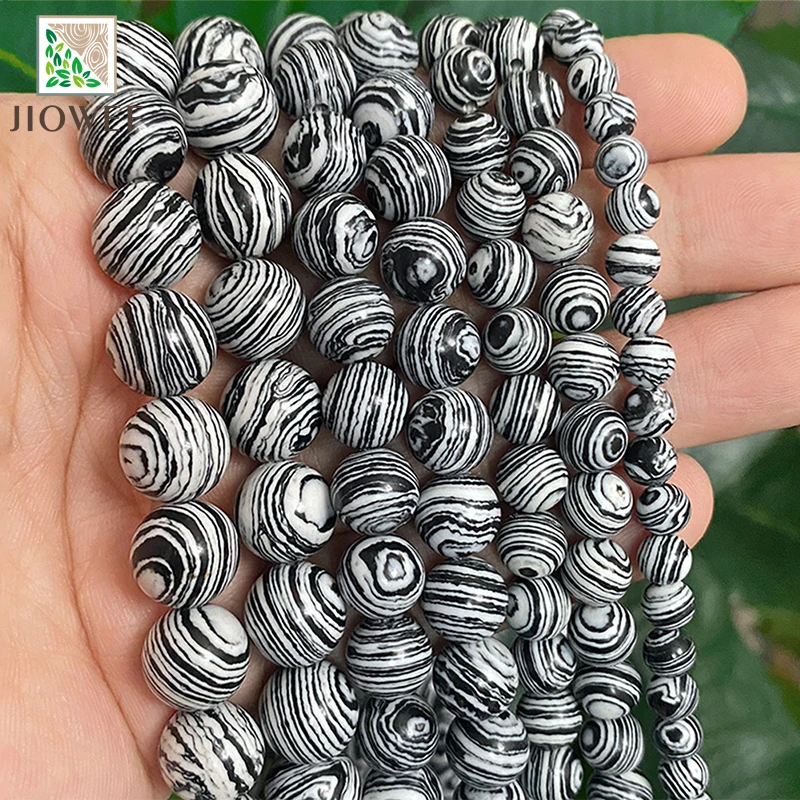 Black Lace White Malachite Stone Loose Round Beads DIY Handmade Bracelet Accessories for Jewelry Making 15" Strand 4 6 8 10 12MM