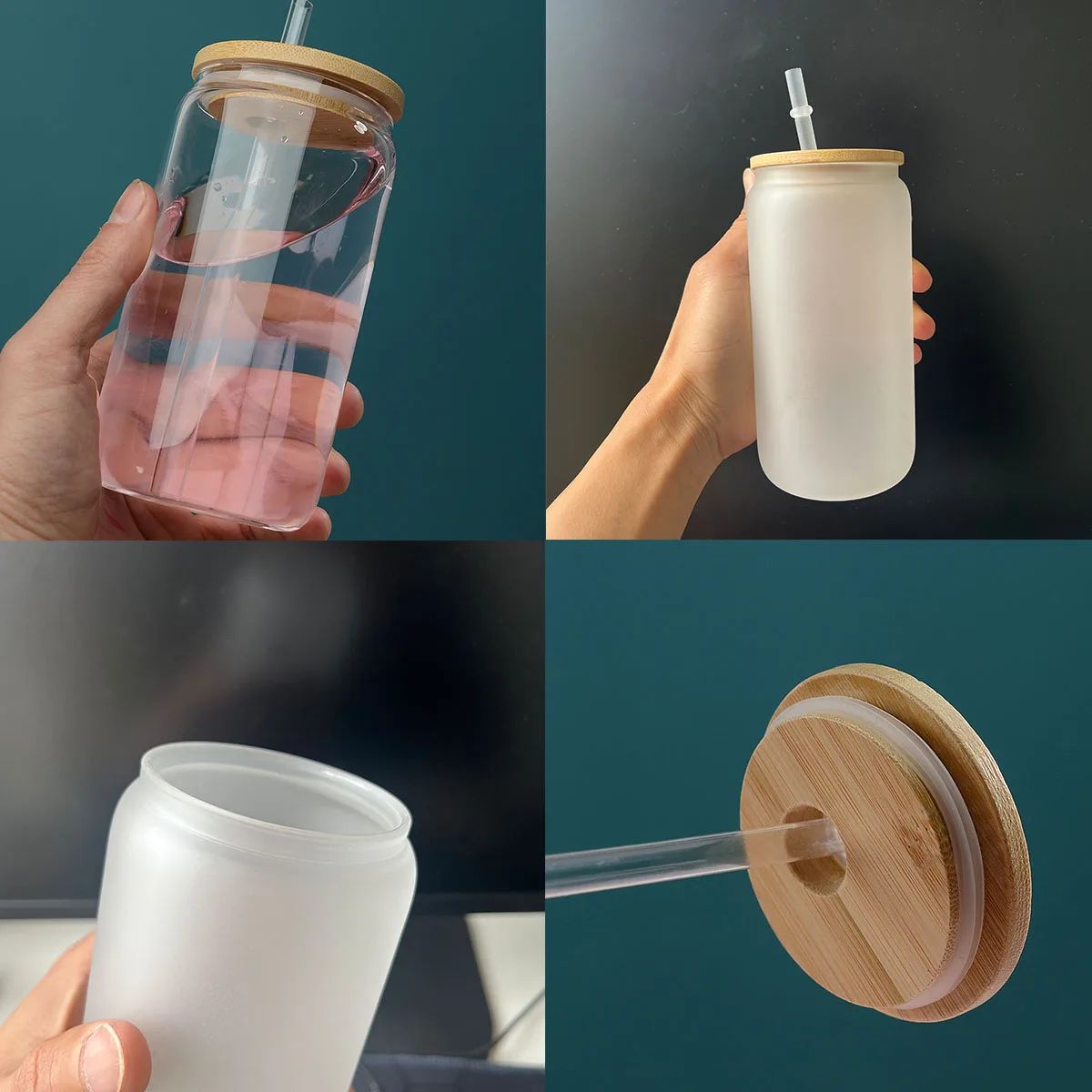 Blank Sublimation Glass with Bamboo Lid and Glass Straw Case Free