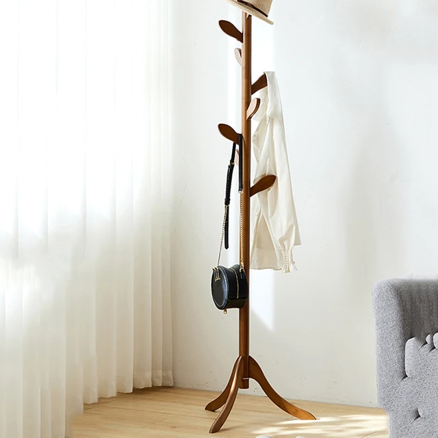 Women Wooden Floor Design Coat Rack Space Saver Clothes Hallway Salon Drying Perchero