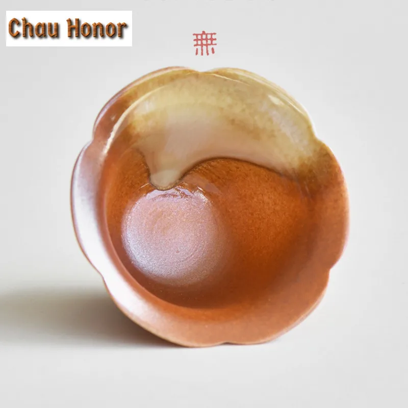 70ml Japanese Soda Kiln Glazed Pottery Teacup Retro Flower Petal Tea Bowl Tea-tasting Fragrance Cup Jianzhan Master Cups Teaware