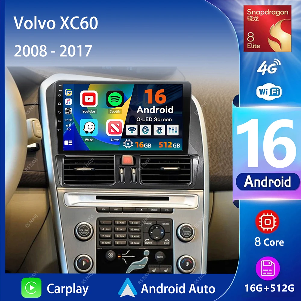 Radio Multimedia para Auto con Android 16 y Carplay, Plug and Play, para Volvo XC60 que 1 2008 - 2017, Autoradio DSP GPS Estéreo BT 1