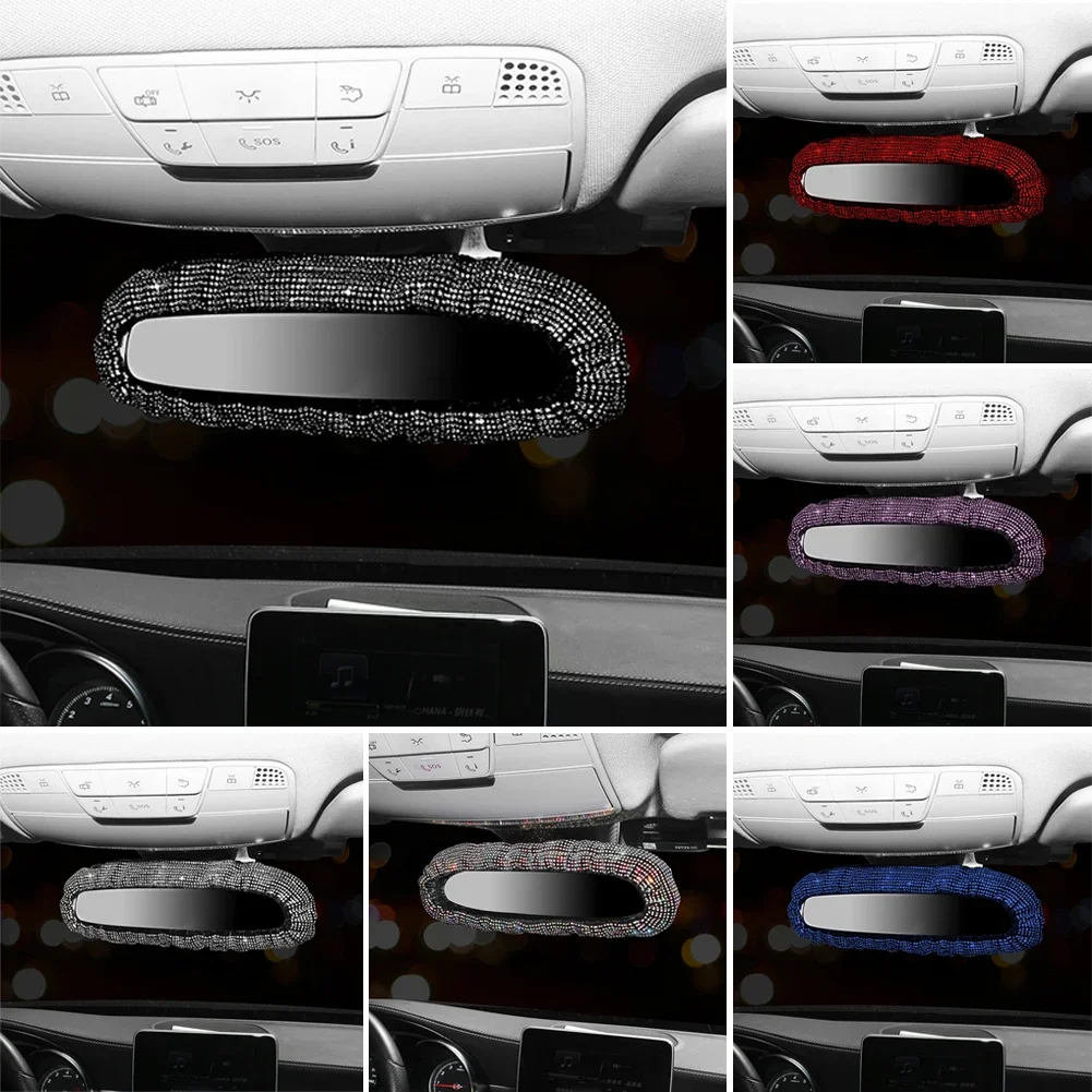 Rhinestone Shiny Car Rearview Mirror Decor Car Interior Accessories For Women Bling Rhinestone Rear View Mirror Crystal Diamond