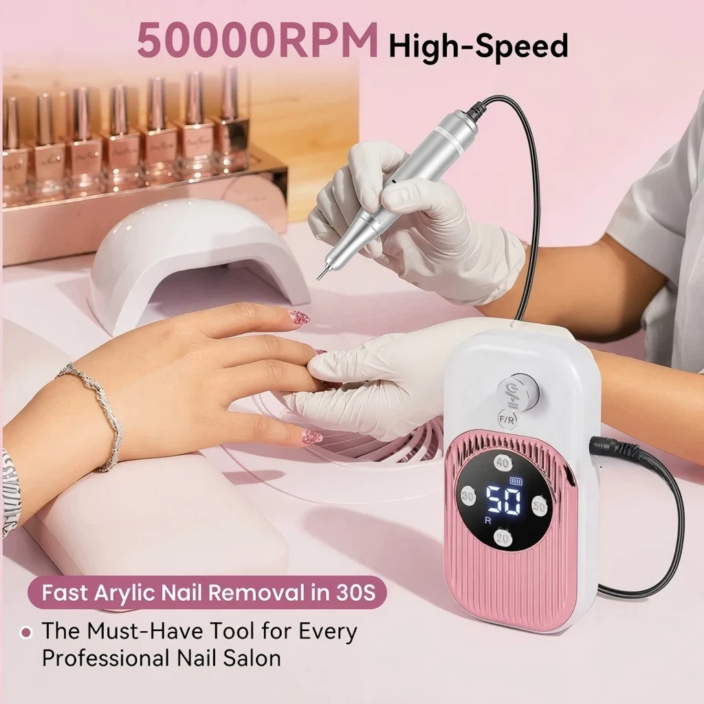 50000RPM 고속 전동 네일 드릴 (아크릴 네일용) 30초 빠른 제거 저소음 오래가는 매니큐어 및 페디큐어 도구