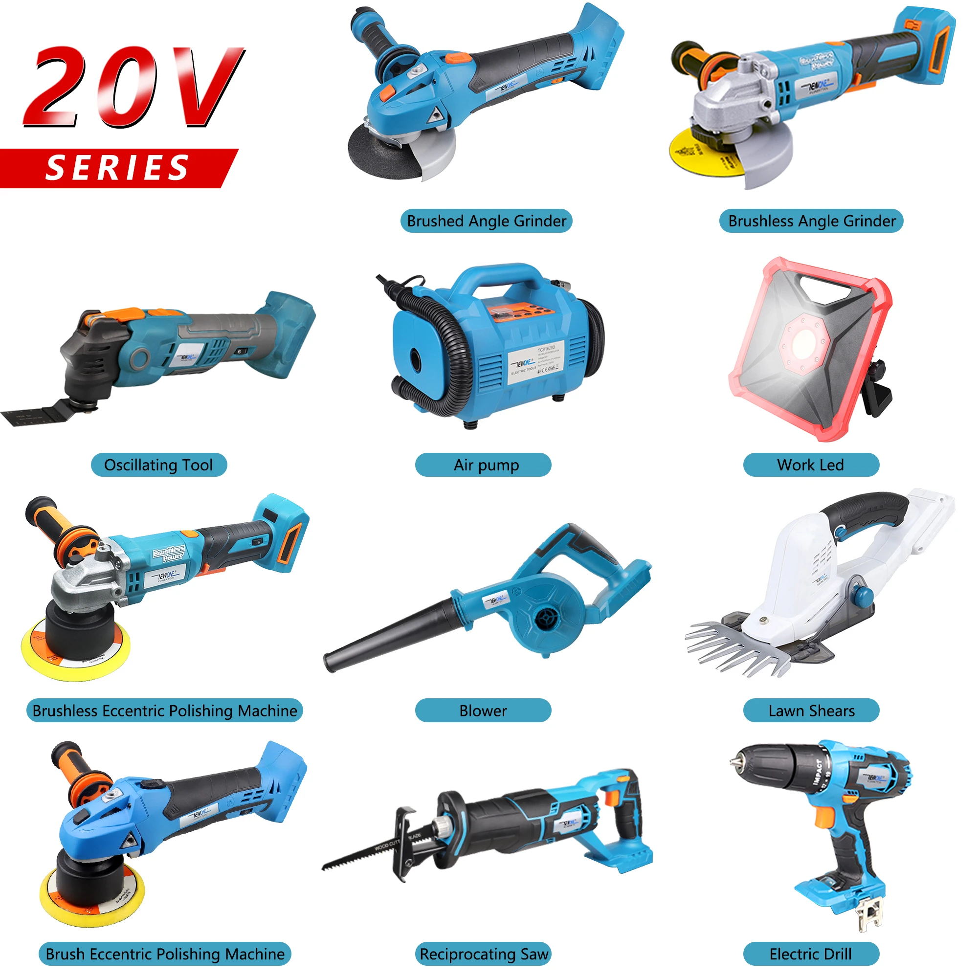 20V Brushless Angle Grinder/Dual Action Polisher/Electric drill/Lawn ...