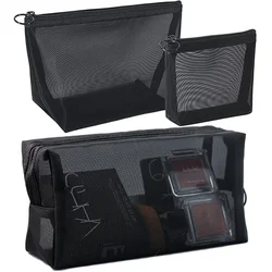 Black Mesh Makeup Bag Women Transparent Cosmetic Bag Small Large Portable Storage Bags Travel Toiletries Towel Organizer Pouch