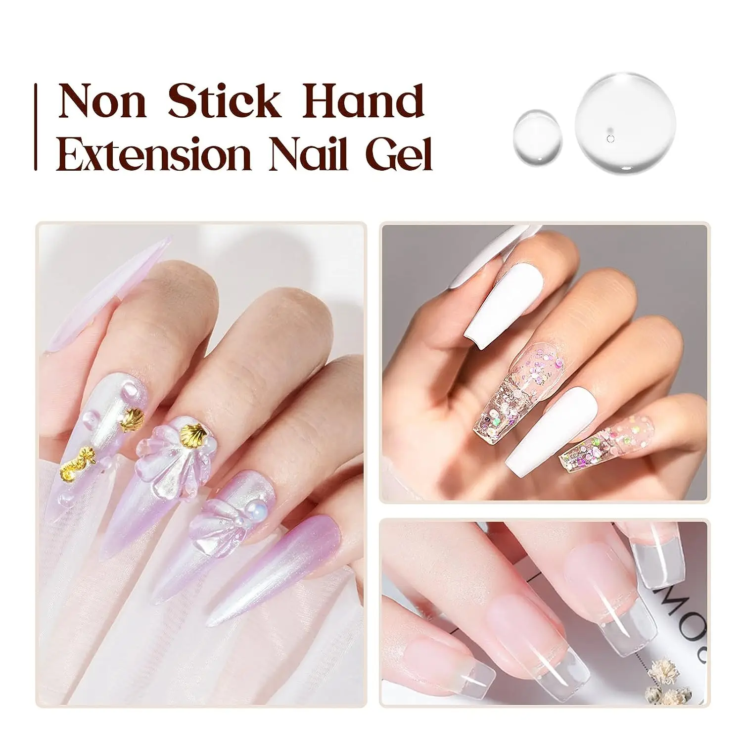 Gel Solide pour Extensions d'Ongles N64.Hard, Non Collant, Sculpture 3D, Nail Art XR, Rose, Clair, Blanc, DIY