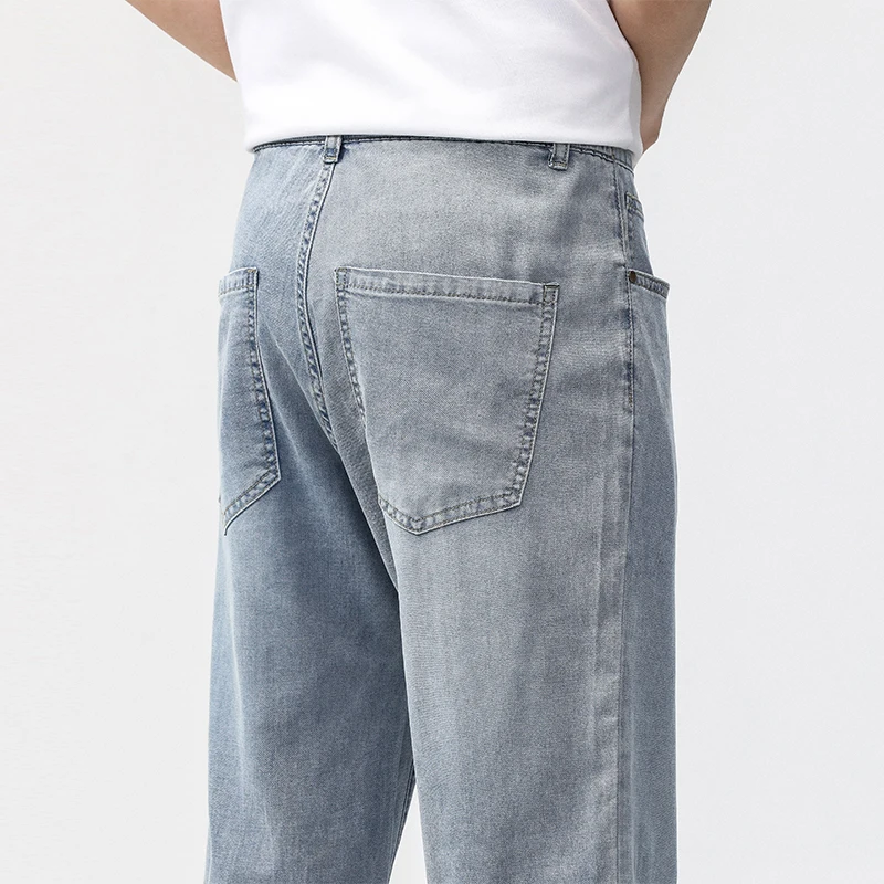 190cm Tall Man Jean Lyocell Wide Leg Denim Pant Male Extra Long Length 115cm 120cm Summer Big Clothes Light Stretch Straight Fit 6