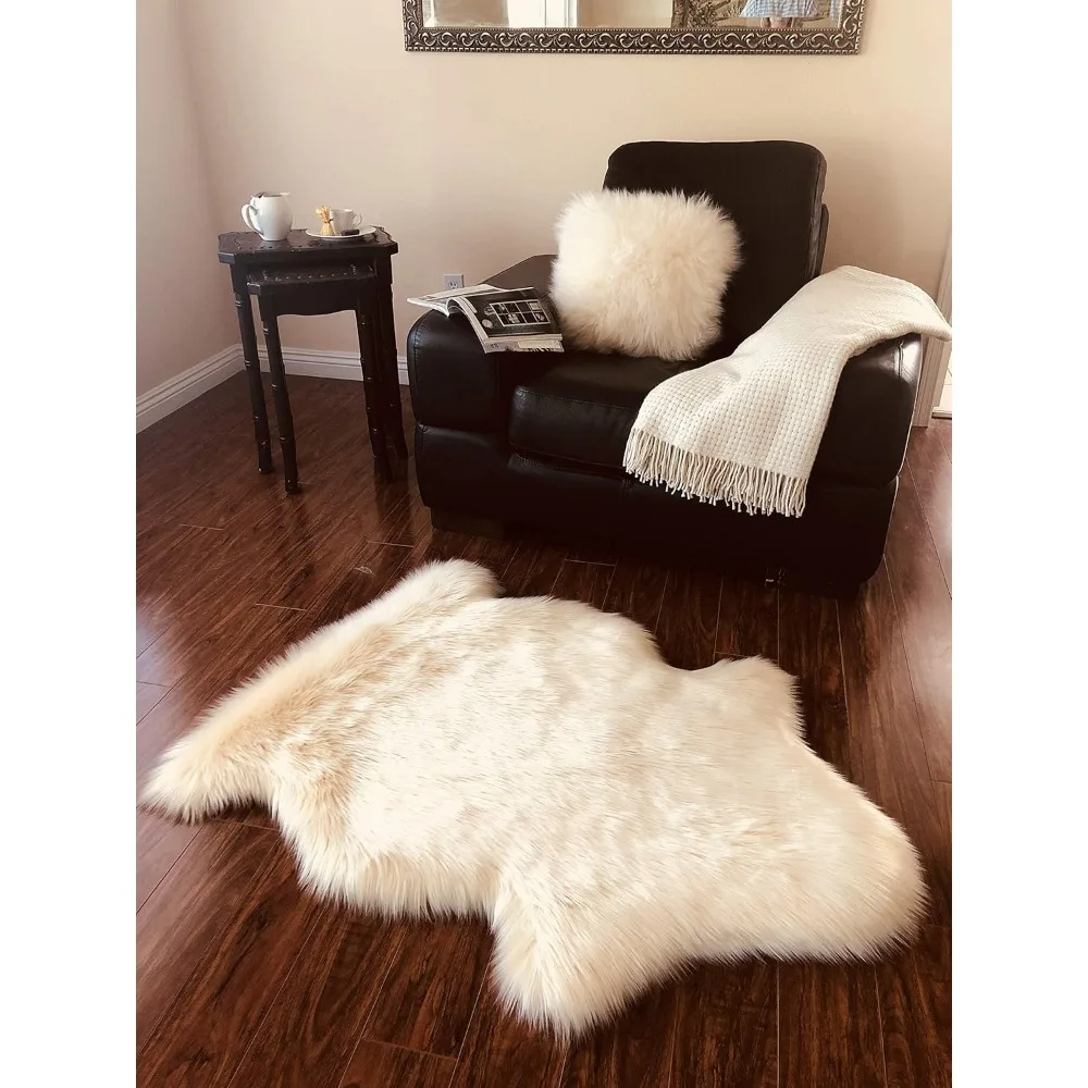 Faux Sheepskin Hypoallergenic Free Shape Shag Rug, Luxury Shaggy Silky Plush Carpet for Bedrooms Living Room Kids Rooms Sofa 4