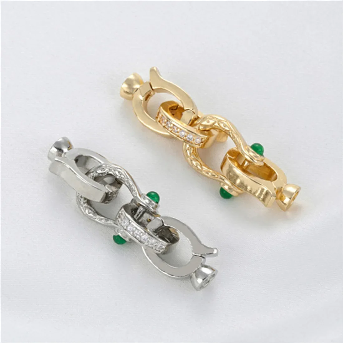 

14K Gold-filled Universal Pearl Buckle Detachable Emerald Zircon Horseshoe Buckle DIY Sweater Chain Necklace Clasp C022