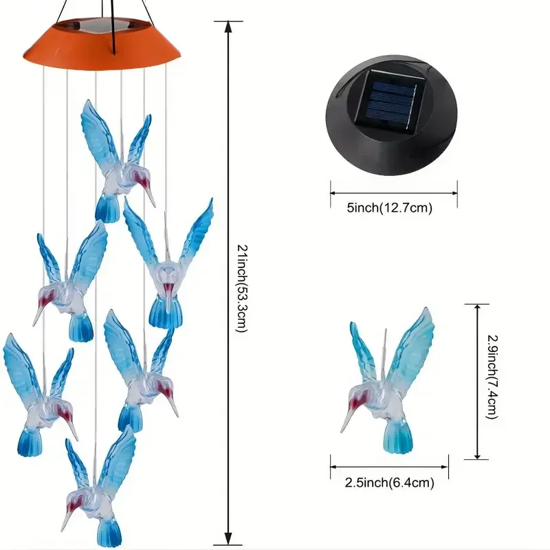 Wind Chimes 1PC Colorful Gradient Garden LED Solar Hummingbird Landscape Garden Lights Decorated Atmosphere
