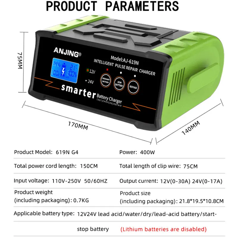 400W Auto Batterie Ladegerät 12V 30A 24V 15A LCD Start-stop Motorrad  Batterie-Reparatur Ladegerät für Blei-säure Trocken Wasser AGM Batterie -  AliExpress