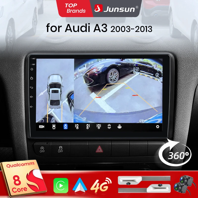Junsun Qualcomm 8-Core 360 Kamera Drahtlose CarPlay Android Auto Auto Radio für Audi A3 8P 2003 2004 2005-2013 GPS