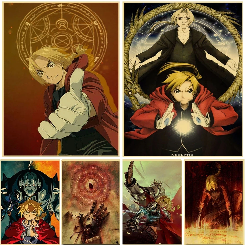 

FULLEMETAL ALCHEMIST Animation Posters Wall Artwork Paintings Print Vintage Hd Pictures Living Room Home Decorative Kraft Paper