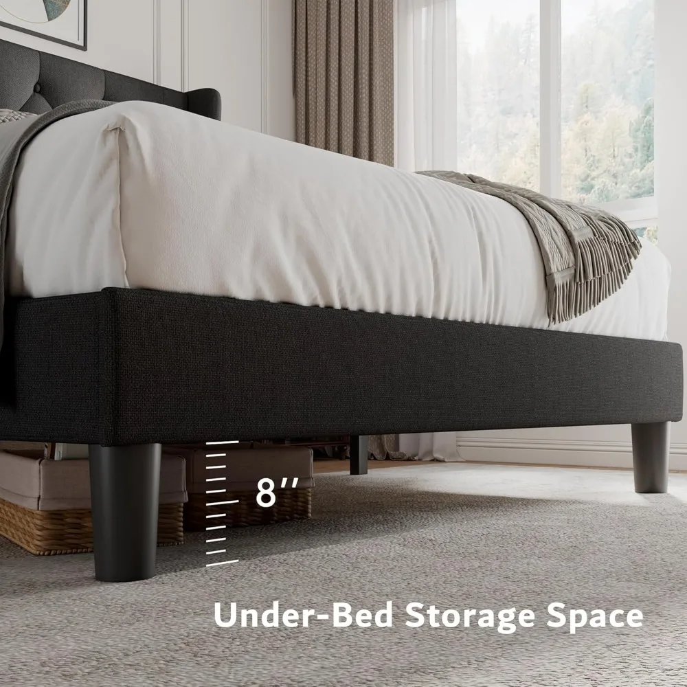 ing Size Platform Bed Frame with Button Tufted Headboard,Upholstered Bed Frame with Solid Wooden SlatsNoise Free,Easy Assembly 3