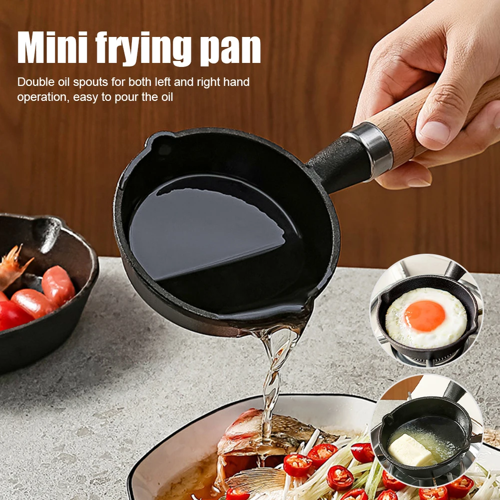 

Mini Cast Iron Frying Pan Non-stick Omelette Egg Dumpling Pan with Anti-scald Wooden Handle Hot Oil Pot Kitchen Cooking Utensils