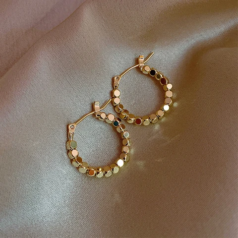 Vintage Gold Color Metal Ball Hoop Earrings Korean Style Hollow Out Statement Earrings for Women Fashion Party Jewelry
