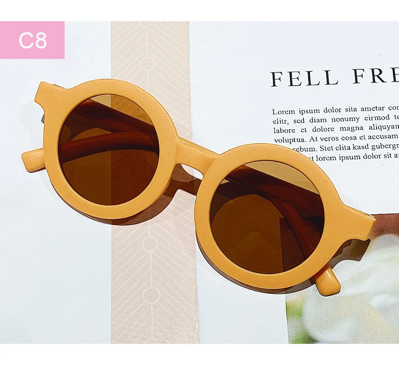 Free shipping children's color round frame light PC cute small face sunglasses