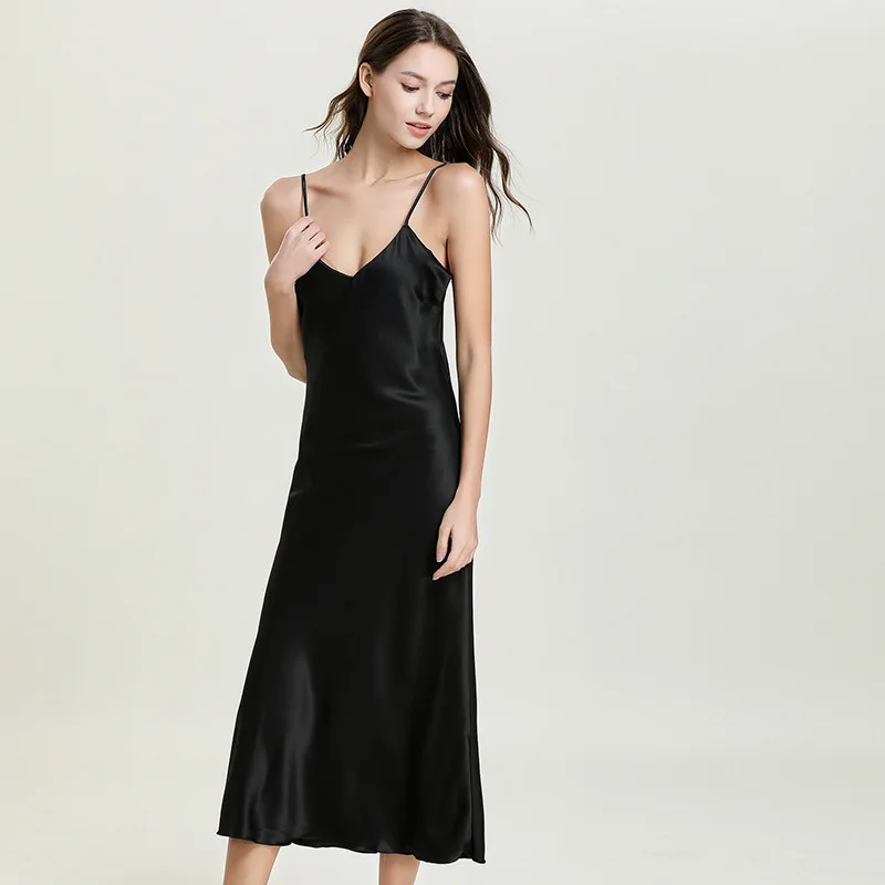 

Sexy Sleeveless Sleepdress Silk Nightgown Solid Color Night Dress Women V Neck Long Dress Home Clothes lingerie Sleepwear