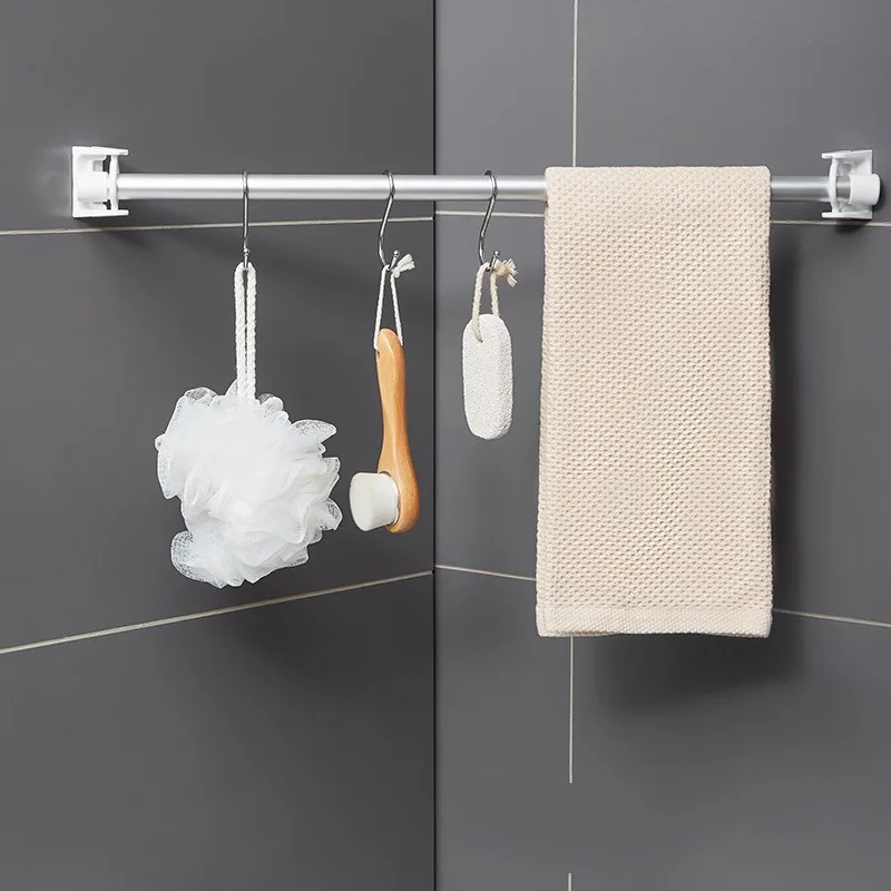 4/2Pcs Punch-free Curtain Rod Holder Clamp Hooks Self Adhesive Clothes Rail Bracket 360 Rotation Triangle Ring Adjustable Hooks