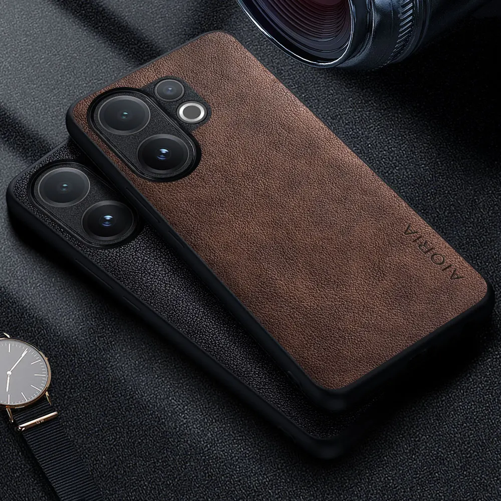 Premium Luxury Leather Phone Case - Retro Business Style Solid Color