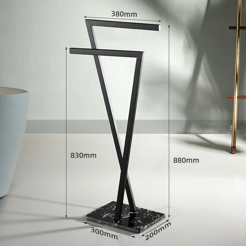 Floor Standing Marble Stone Base Luxury Hotel Towel Rack Holder Towel Storage Shelf Black Bar FR1053