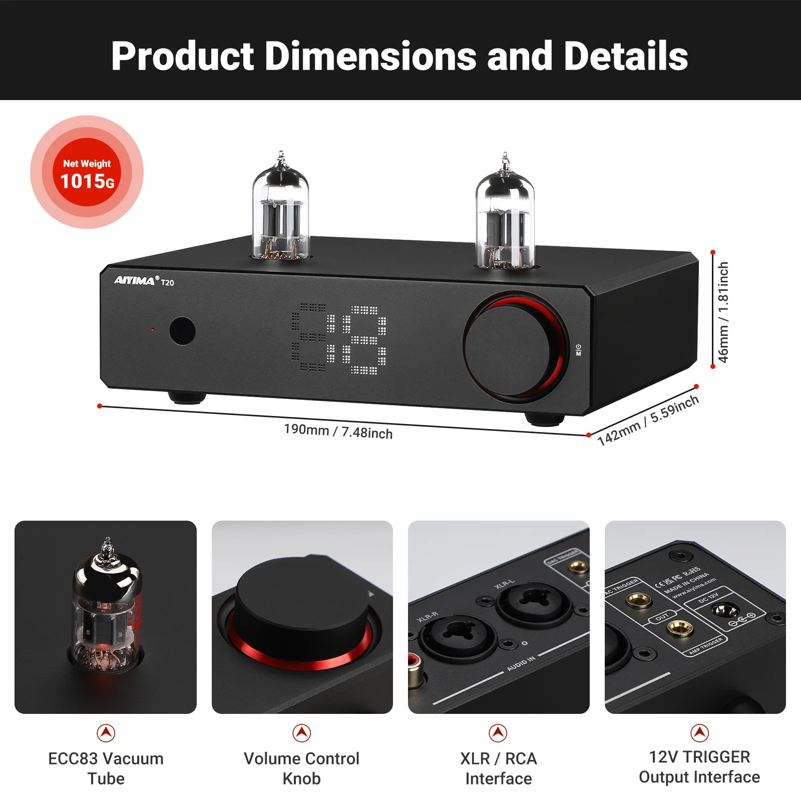 AYIMA T20 真空管プリアンプ AIYIMA T20 Vacuum Tube Preamplifier ECC83 Fully balanced