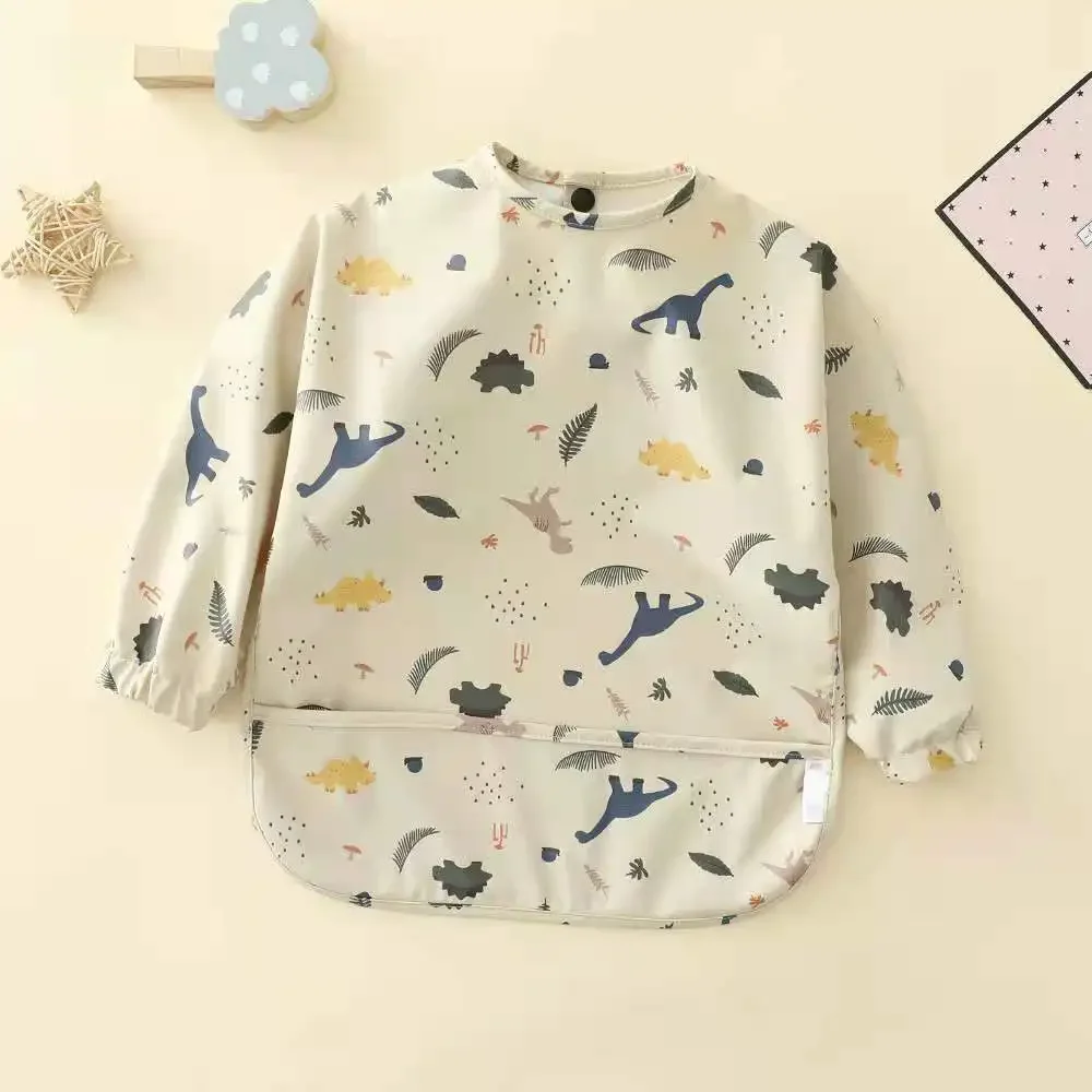 Kids Bibs Cartoon Animal Print Waterproof Bib Baby Food Bib Baby Rice Pocket Accesorios Bebe Long Sleeve Apron 3