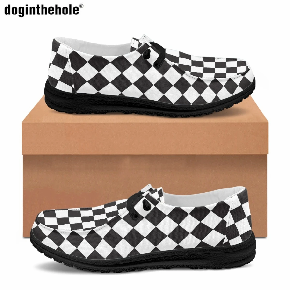 Doginthehole Men Dude Summer Canvas Shoes Checkerboard Grid Traspirante Leggero Driving Walk Sneakers Trend Casual Flat Shoes