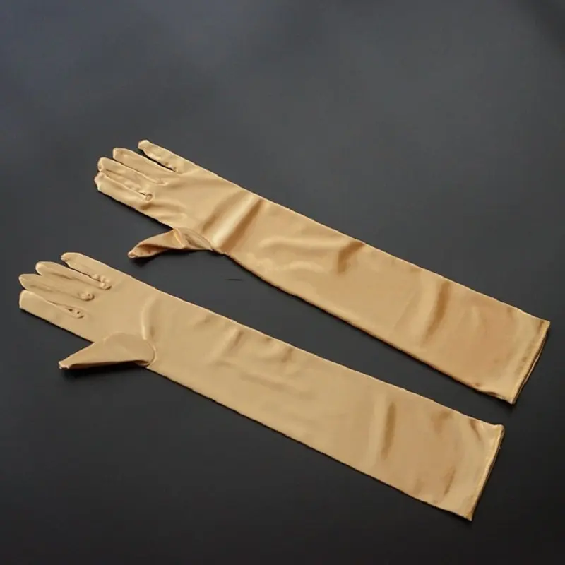 Long Shiny Stretch Satin Dress Gloves Opera Length Formal Prom Party Gold Finger Gloves S215 satin finger gloves glossy gloves