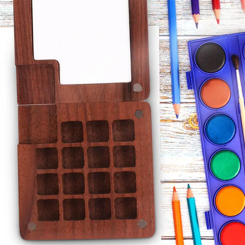 Box Watercolor Palette Pigment Case Wooden Tray Painting Mixing Travel Wood Pallet Sketchbook Storage Portable Holder Color