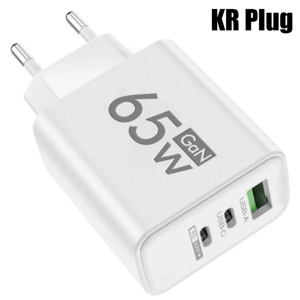 65W GaN зарядний пристрій USB Type C для швидкого заряджання, адаптер для телефону з підтримкою PD 3.0 для iPhone 16, Xiaomi, Huawei, Samsung (ЄС/США/Корея)
