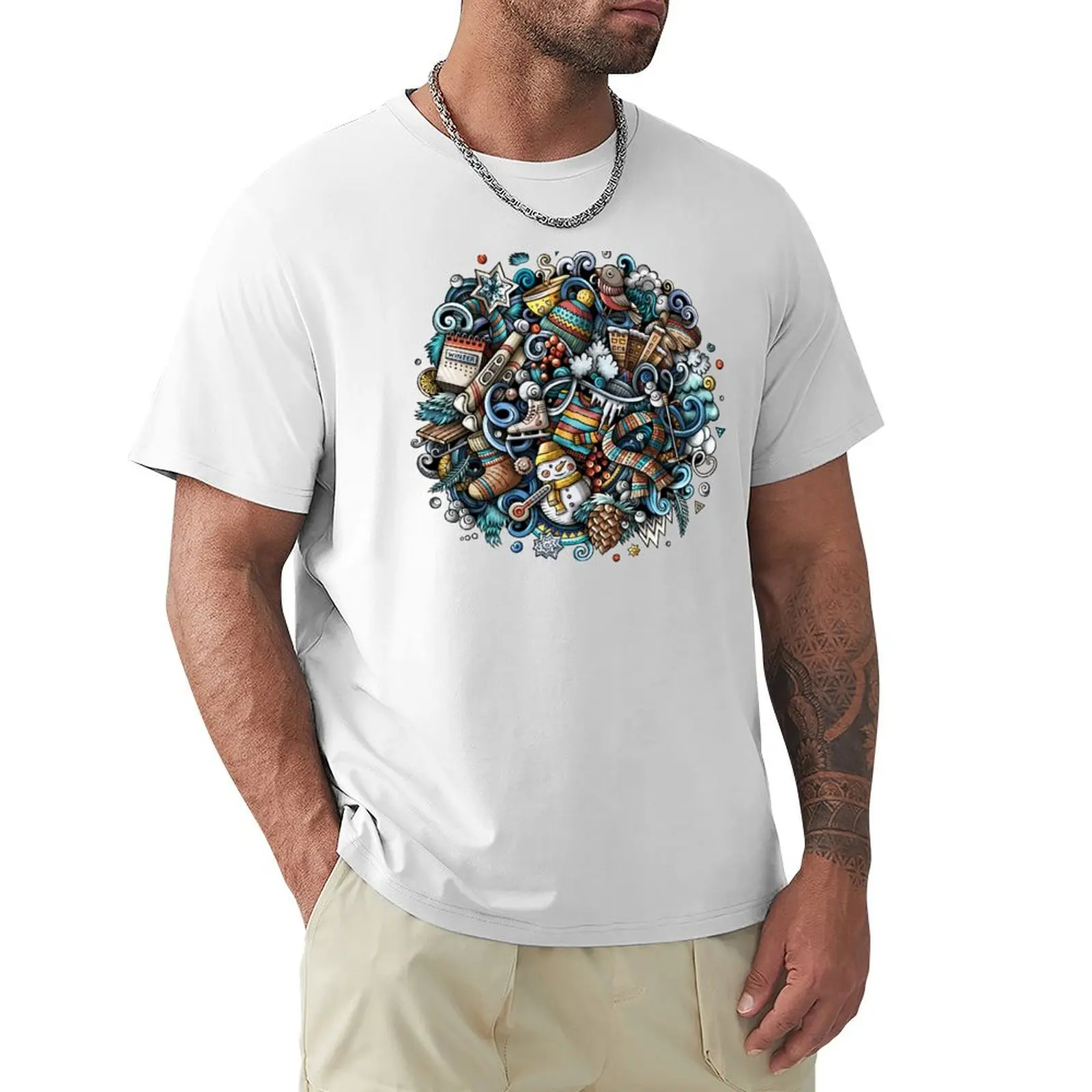 

Winter Sports Doodle Art - Colourful Ski Snowboard Ice Hockey Retro T-shirt animal prinfor boys blacks mens funny t shirts
