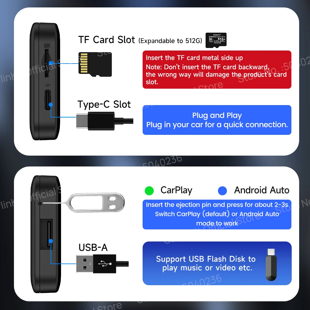 CarlinKit CarPlay AI TV ڽ LED ̴  CarPlay ȵ̵ ڵ  ڵ  Netflix IPTV  512G SD  Ʈ  ڽ