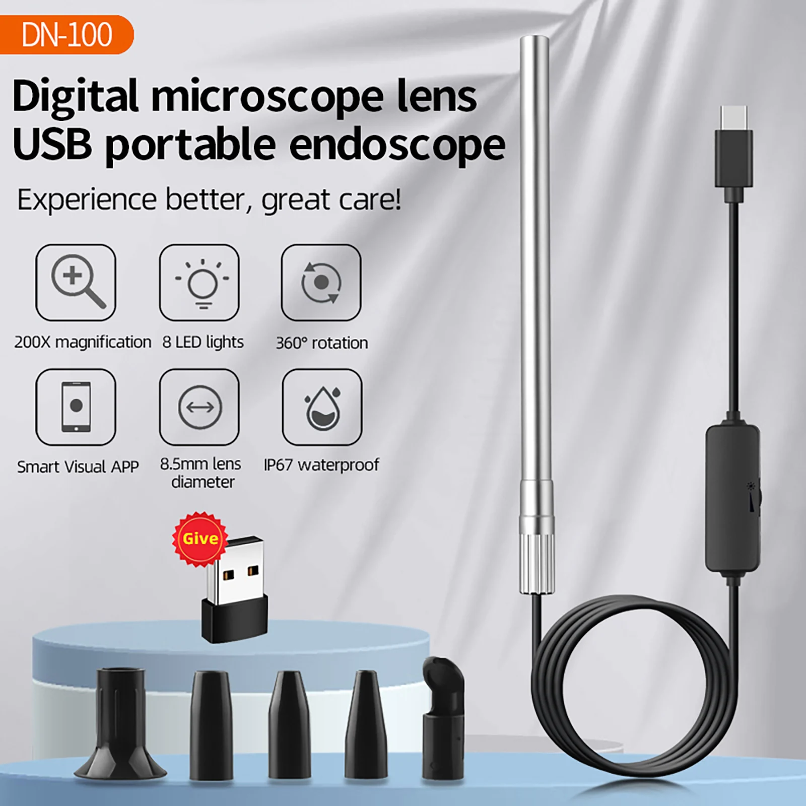 Handheld Digital Microscope Camera 1080P HD USB Inspection Camera 50x-200x Magnification Microscopes With 8 LED For TYPE- C 2