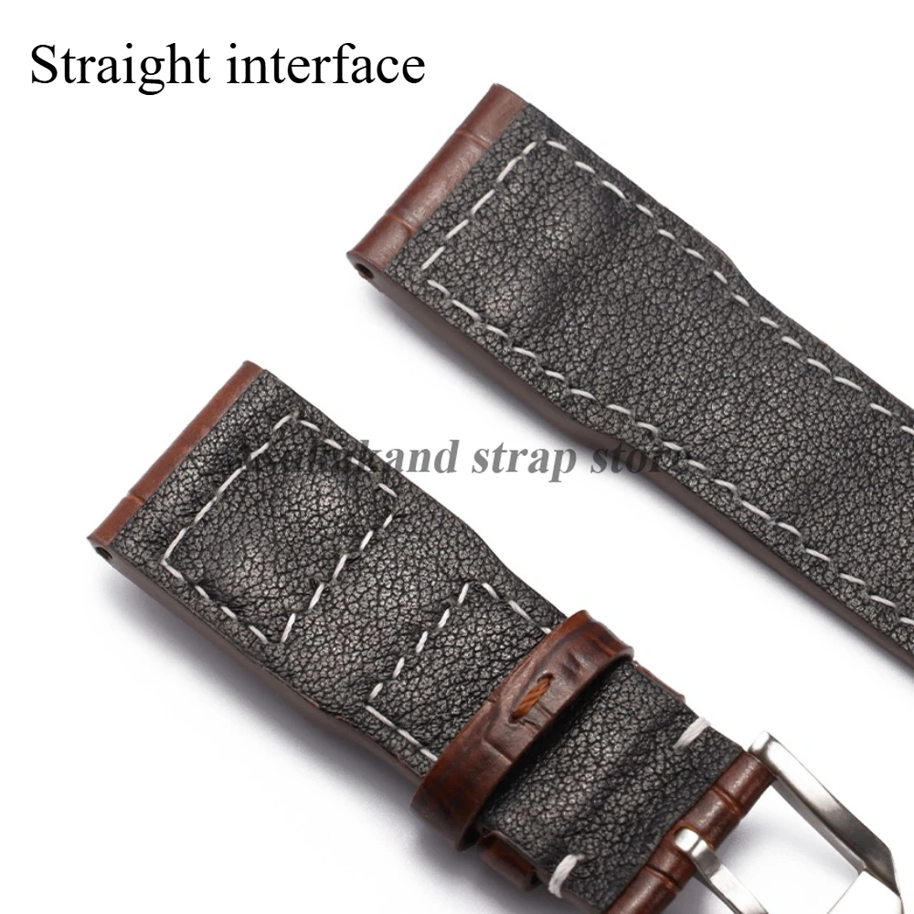Dual-Tone Genuine Leather Watch Strap - Classic Cowhide Accessory in Black and Brown
