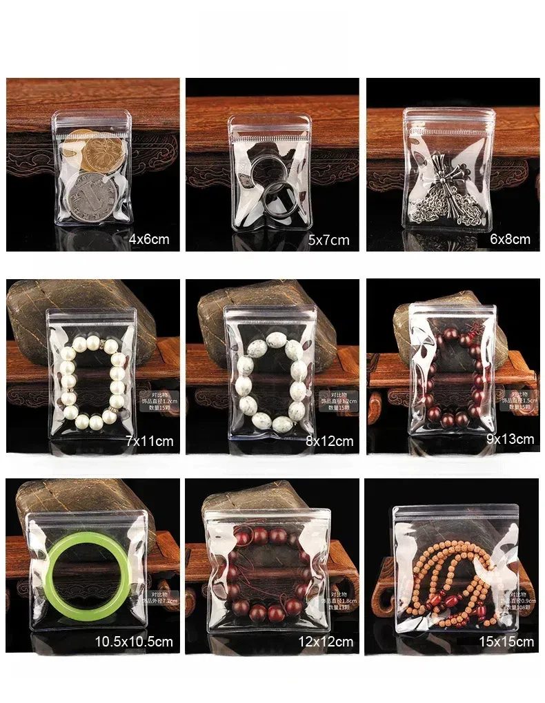 10/50/100 Stück PVC selbstdichtende Kunststoff-Schmuck-Druckverschlussbeutel wiederverschließbare dicke transparente Druckverschluss-Geschenkverpackung Aufbewahrungsbeutel – Detail 2
