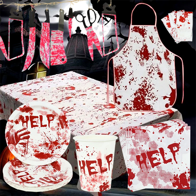 Set De Halloween Carnicero Terror – Máscara De Conejo Sangriento, Delantal, Cuchillo Y 10 Pegatinas De Cicatrices, Talla Única Para Adultos Y Adolescentes