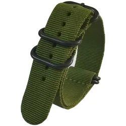 Black PVD Buckle Nylon Watch Strap - Adjustable Military - Style Wristband - 22mm (Army Green)