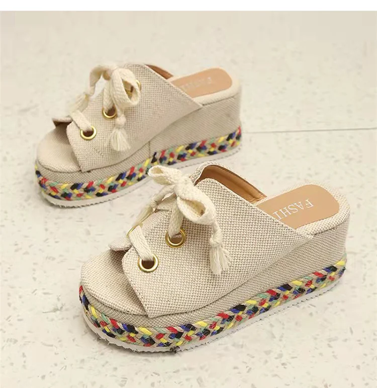 Women Sandals Shoes Fashion Lace-up Wedge Sandals Woman Retro Sandals Ladies Slip On Women tdoor Female Footwear Slipper  Women's Sandals cheap