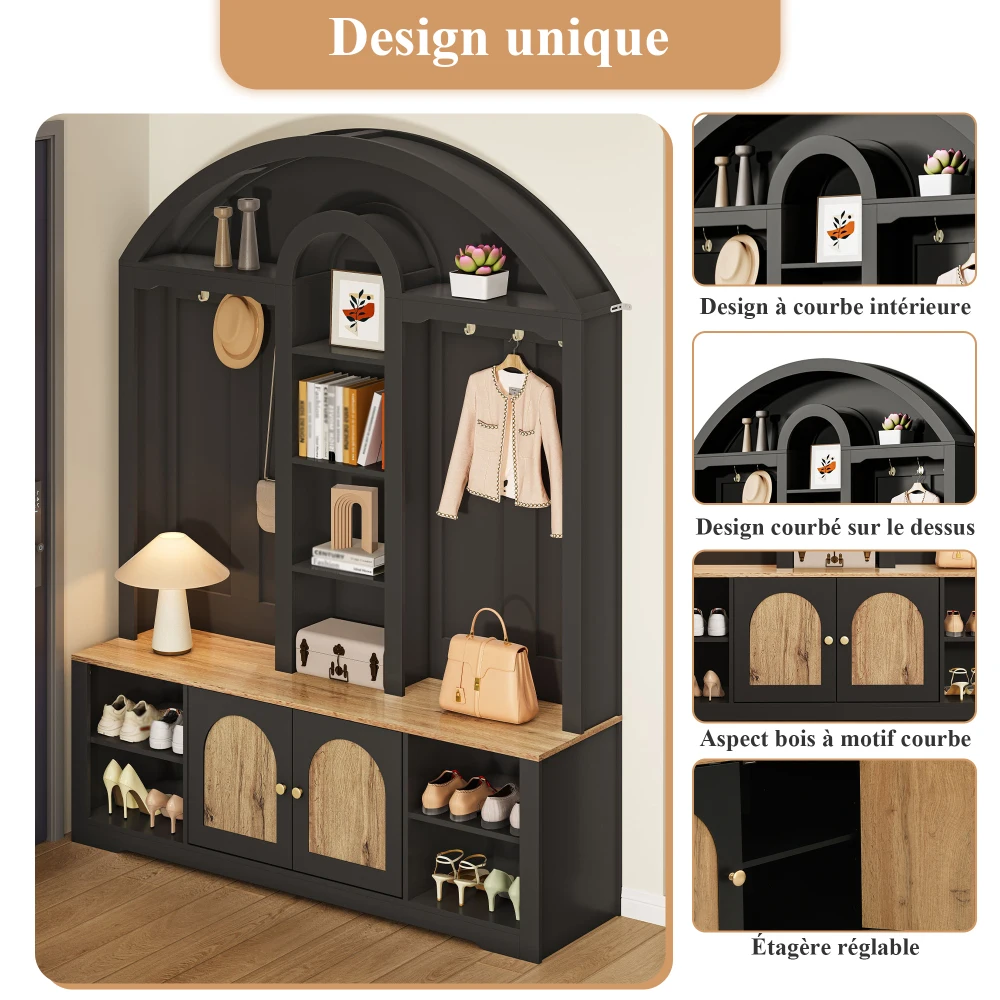 Multifunktionaler Kleiderschrank mit Schuhregal und Haken, Eingangsbereichsschrank mit Regalen, Kleiderschrank mit praktischem Stauraum – Detail 40