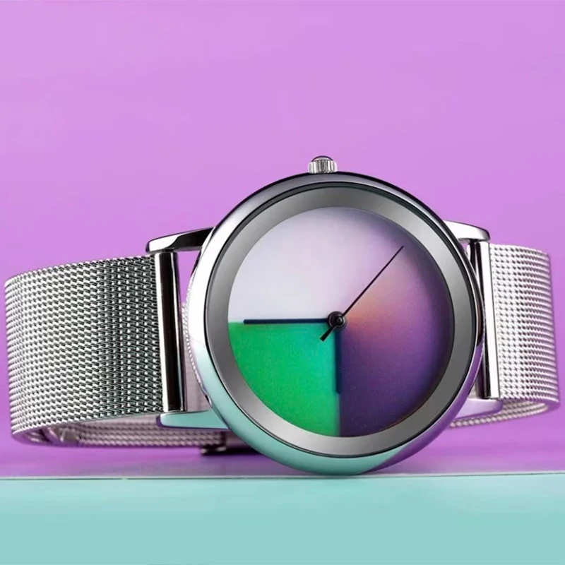 New Unique Women Watches Simple Ultrathin Steel Lady Watch Fashion Casual Colorful Changing Dial Quartz Wriswatches Special Gift