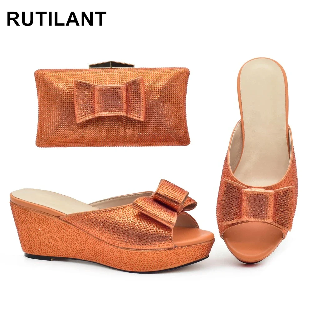

New Fashion African Special Materials High Heels 8 CM Shoe and Matching Bag Set Nigerian Women Shoes and Bag To Match for Party