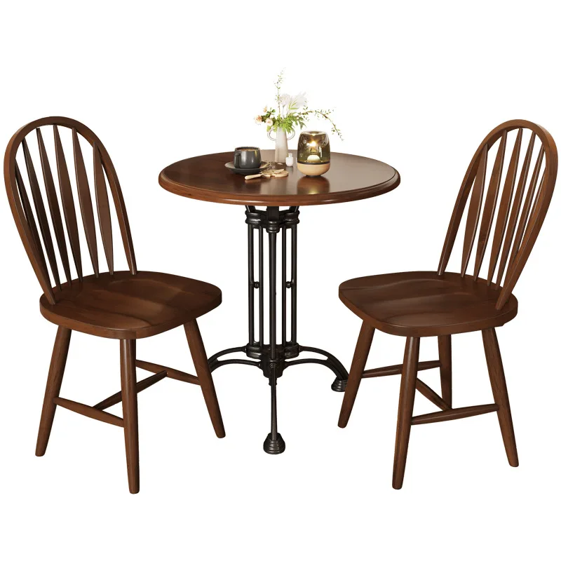 Bar Table Chair Combination Retro Internet Celebrity Dessert Bakery Chairs French Style Restaurant Tables Solid Wood Tables 5