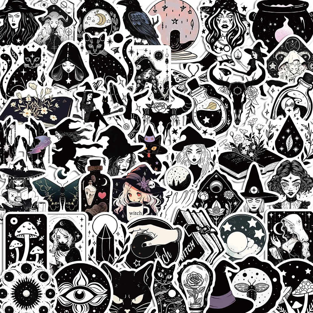 

10/52PCS Black White Magic Pattern Stickers Pack DIY Skateboard Motorcycle Suitcase Stationery Decals Decor Phone Laptop Toys