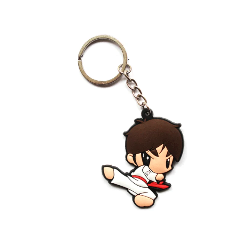 At a loss 10pieces Keychain Taekwondo Supplies Cartoon Sport Gifts for Birthday Keepsake Pendant Key Button key Ring
