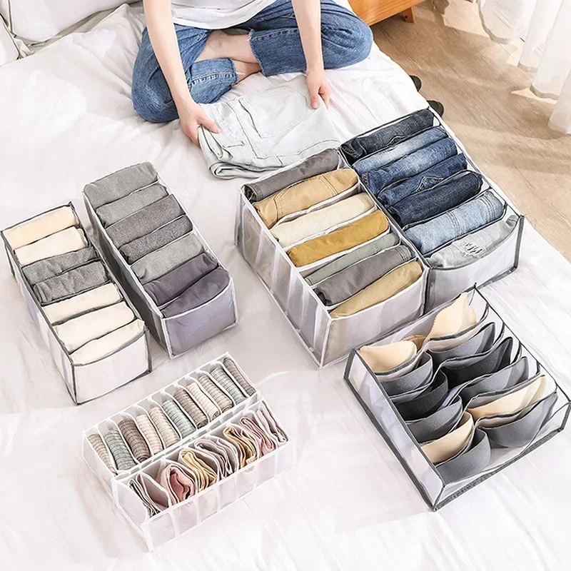 Clothes Organizer Jeans Pants Storage Box Wardrobe Drawer Organizer For Underwear Bra Ties T-Shirt Socks Organization System 2