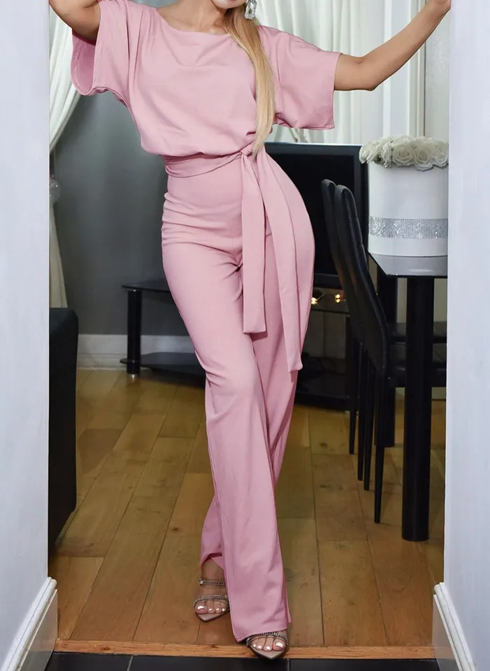 Tailleur Elegante A Due Pezzi Per Donna – Top A Manica Lunga Scollo Rotondo E Pantaloni Tinta Unita, In Misto Cotone, Per Primavera E Autunno
