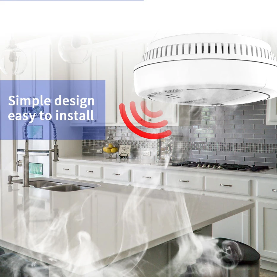 433MHz Wireless Smoke Alarm Fire Sensor 80db Sound Combination For Smart Home Security System