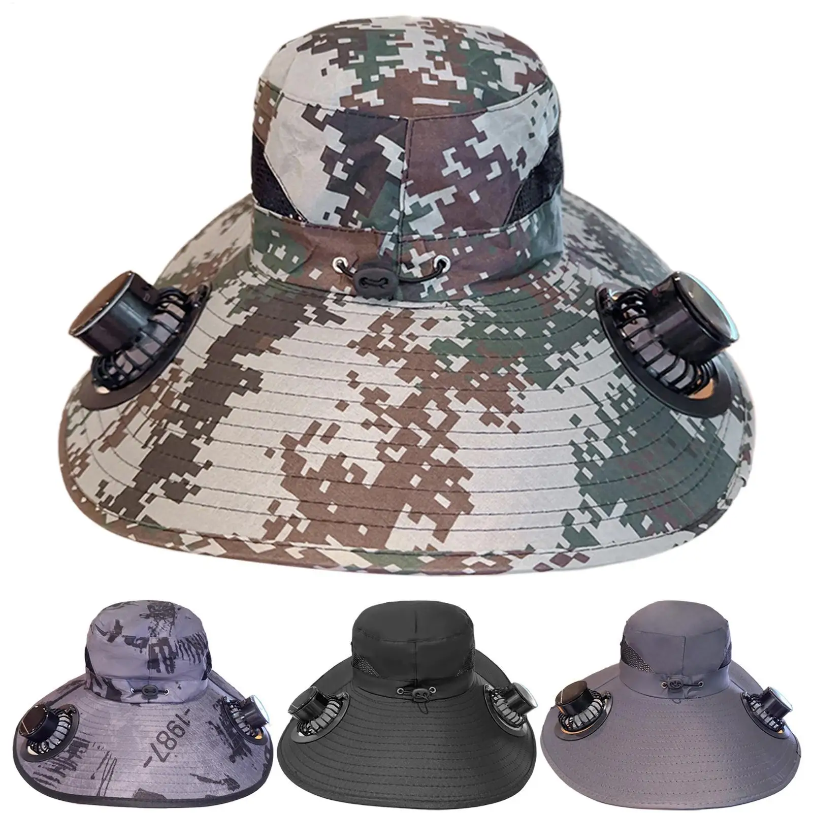 2025 Mens Wide Brim Solar Fan Hat Outdoor 50+Upf Protection Sun Hats With 2 Solar Fan Hiking Fishing Solar Powered Visor Cap