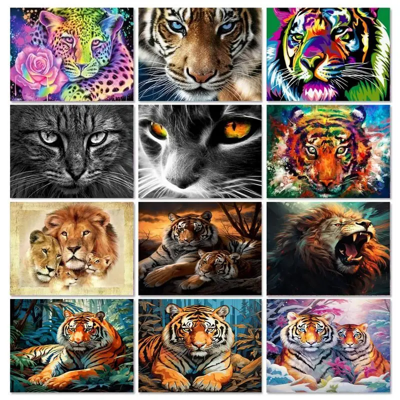 

GATYZTORY Tiger Lion DIY oil Painting By Numbers Kits Animals Framed paint by numbers Drawing On Canvas For Pictures Of Artwork